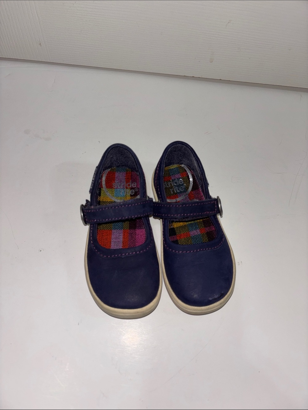 Stride Rite Navy Mary Jane Shoes with Plaid Insole